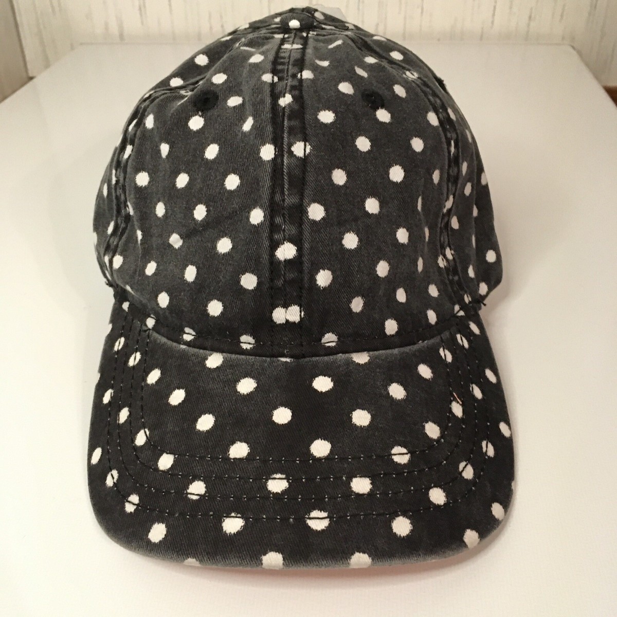 Black With White Polka Dotted Hat Baseball Cap NWT