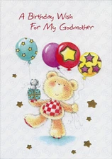 Designer Greetings Bear with 4 Balloons Juvenile Birthday Card for Godmother