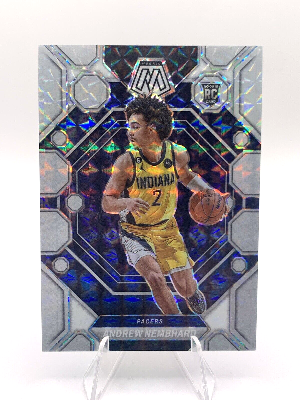 Andrew Nembhard 2023 Panini Mosaic White Prizm /25 SP Rookie RC #228 Pacers