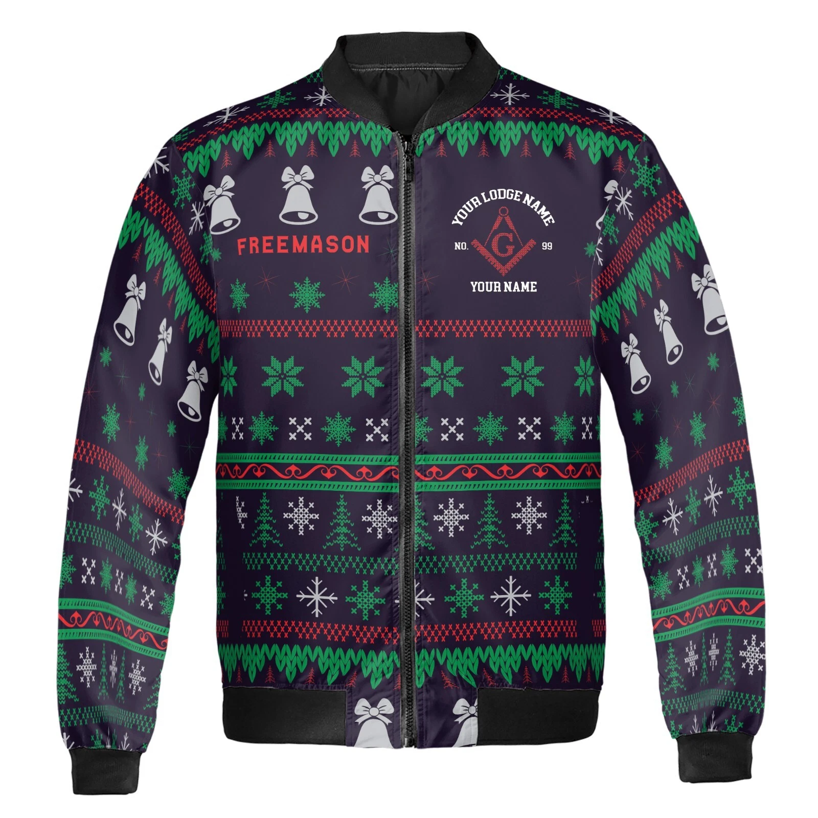 Customized Freemason Mason Christmas Pattern Bomber Jacket