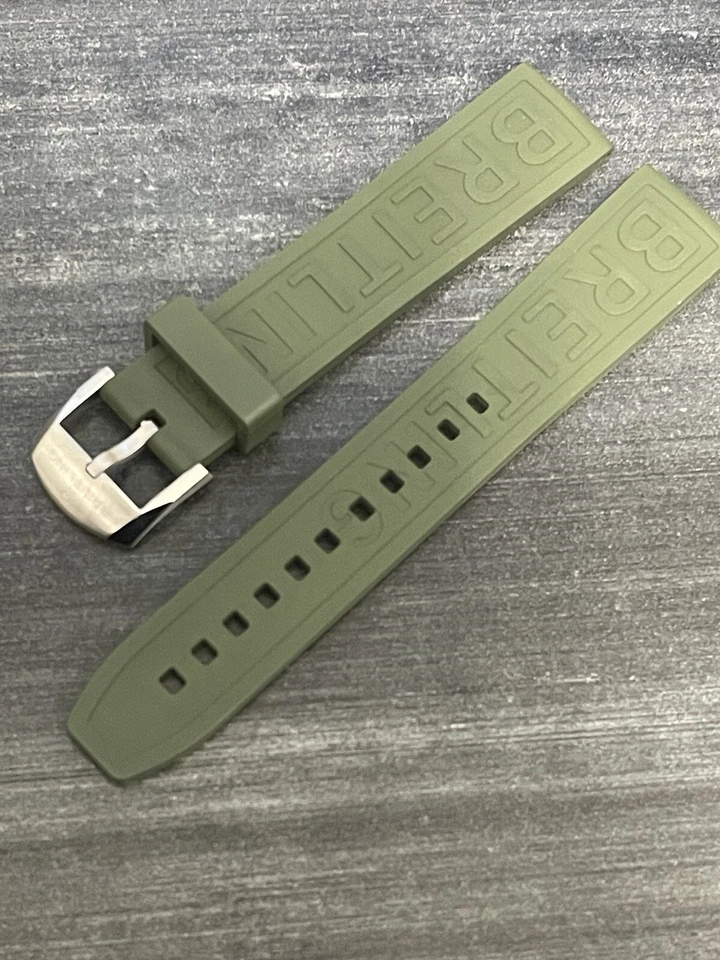 Correa de goma verde Breitling OEM 20 MM Diver Pro con hebilla Tang OEM Foto 3 de 4