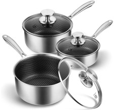 Juego de Cazos 1-3Qt Acero Inox Triply Antiadherente, Apto Inducci&oacute;n 6 Pzs,Nuevo