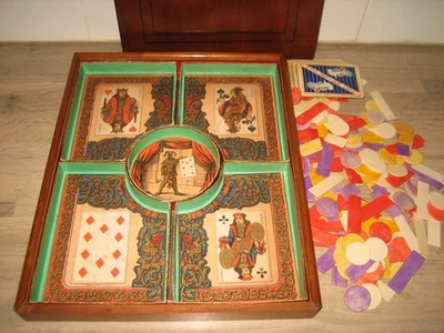 Ancien Jeu coffret Nain jaune de Luxe WATILLIAUX jetons en Os Complet - Photo 1/4