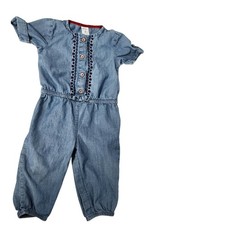 Carters Denim Jumpsuit Baby Girl 9 Months Blue Embroidered Button Down Romper