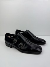 Prada Double Monk Strap Almond-Toe Black Premium Patent Leather Shoes Size 8,5