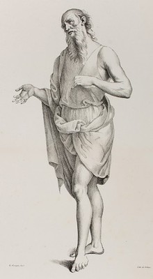 Nach PERUGINO (*1445), Barfüßiger Prophet, um 1850, Lith. Renaissance Religiös