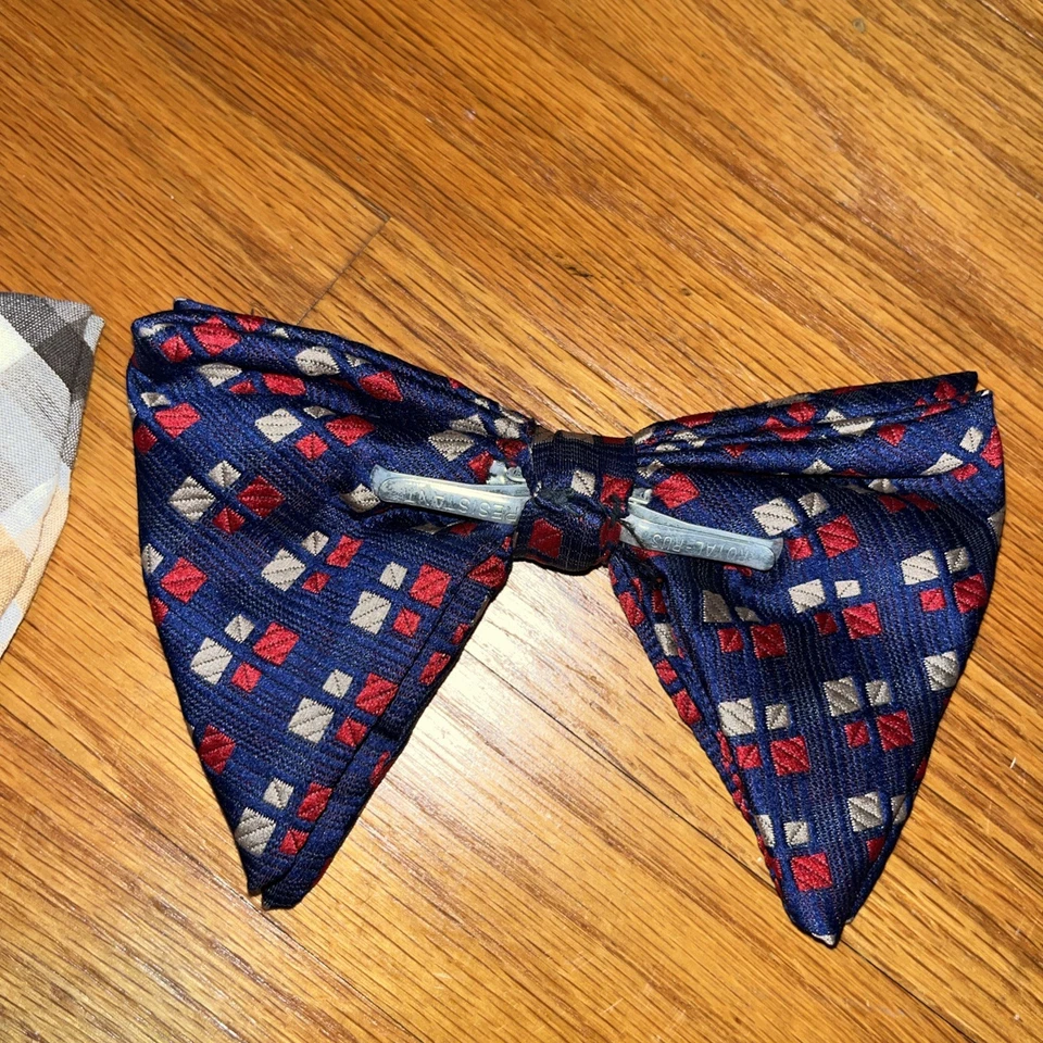 VTG BOW TIE Lot If 2 CLIP ON PLAID geometric Big Butterfly Style - Image 3 of 4