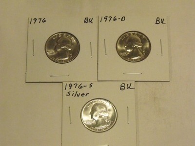 1976-P-D-S  Bicentennial Drummer Boy Quarters {3 coins} w/Silver coin