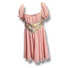 Shein Coquette Pink Puff Sleeve Mini Dress Cottagecore Fairycore Regency Small