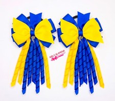 School Gingham Royal Blue Yellow Hair Korker Bow Bobbles Headband Union Jack