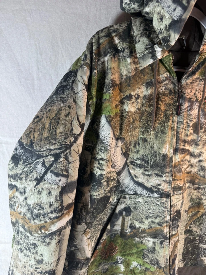 CHAQUETA DE CAZA AISLANTE CON CAPUCHA ROBLE MUSGOSO MARRÓN VERDE CAMUFLAJE PARA HOMBRE XL 1F Foto 4 de 4
