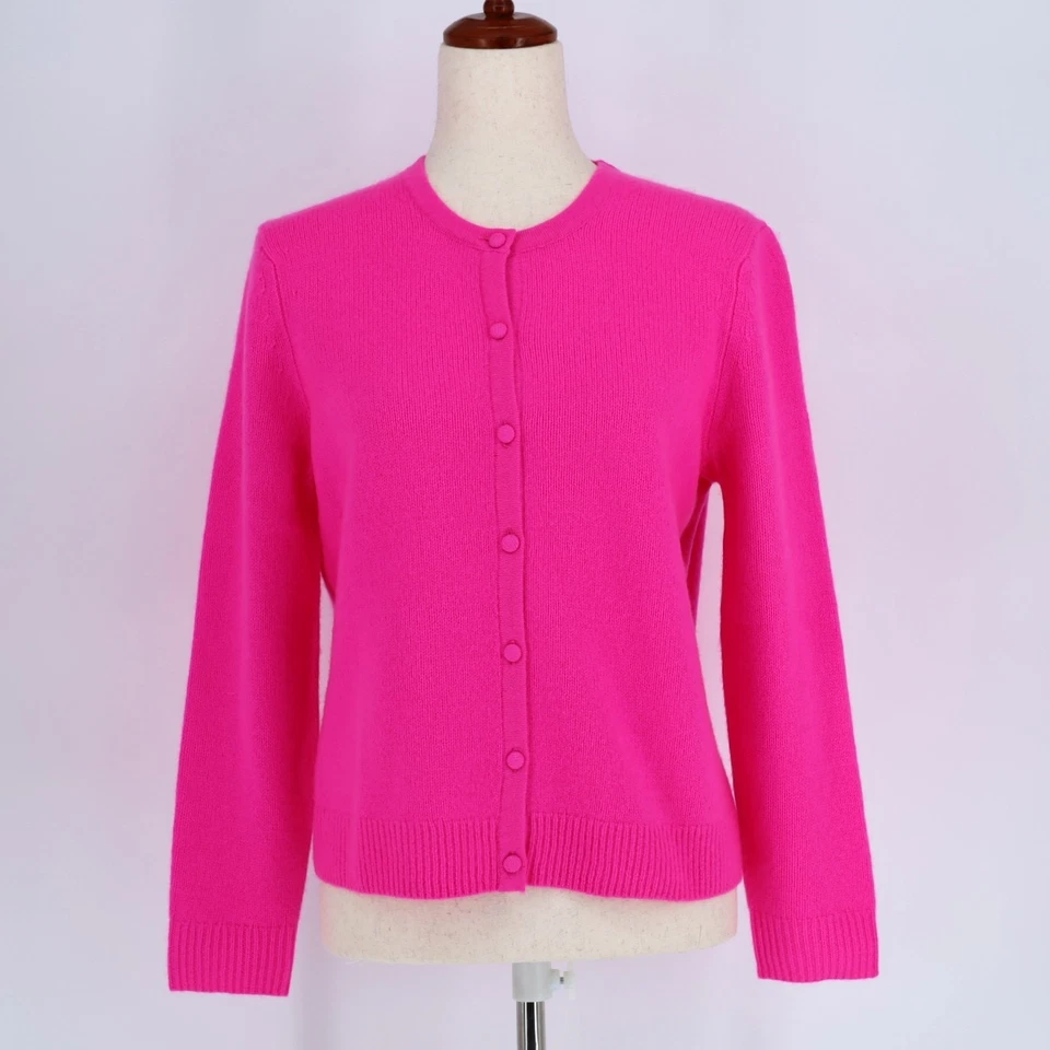 C by Bloomingdale's Women Ultra Pink Cashmere Crewneck Cardigan Sweater Size M - Image 2 of 4
