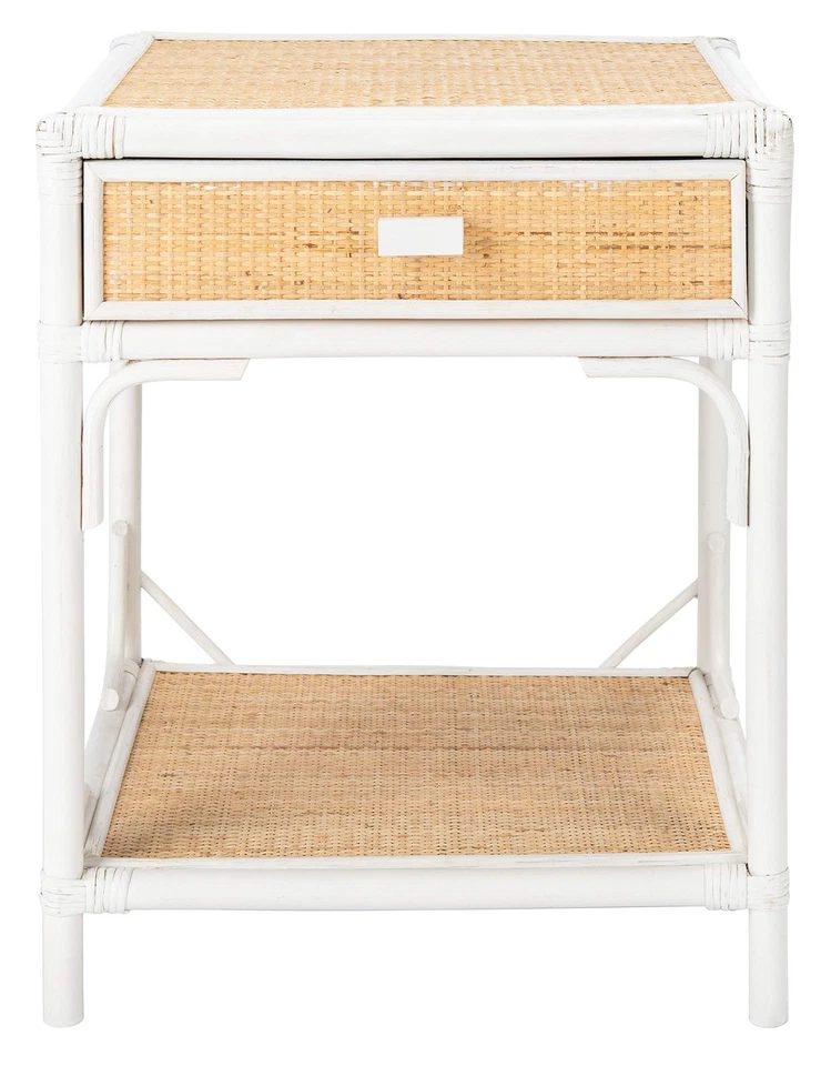 Mesita de noche Home Collection Roya blanco y natural de ratán 1 cajón 1 estante Foto 3 de 4