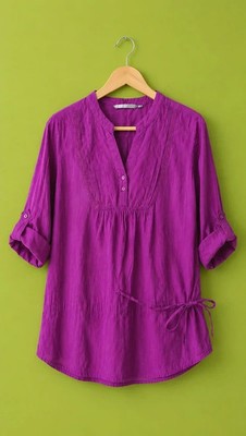 Infinity Fuchsia Cotton Tunic Relaxed Boho Blouse, Size 40