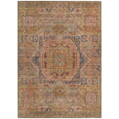 3x5 ft. Rust & Blue Medallion Washable Traditional Indoor & Outdoor Rectangle...