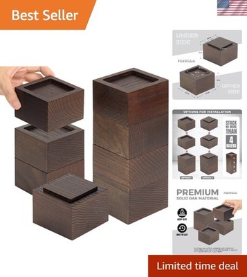 Set of 8 Furniture Risers Lifts Height 2'', Oak Solid Wooden Risers for Bed, F...