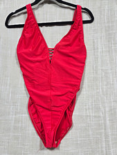 Vintage 80s 90s Oscar de la Renta Red One-Piece Swimsuit Size 14