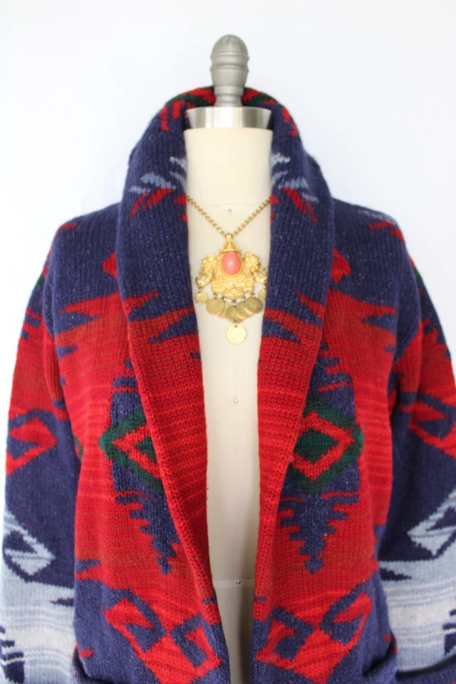 Cárdigan de lana vintage Ralph Lauren suéter de lana chaqueta tribal azteca suroeste Foto 4 de 4
