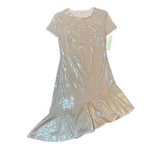 Eliza J Rose Blush Pink Gold Sequin Asymmetrical Ruffle Hem Cocktail Dress 2 NWT