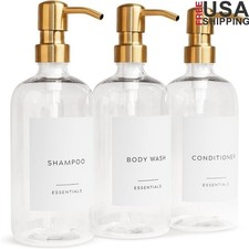 Shampoo Conditioner Dispenser Set of 3 21oz Shower Soap Bottles with Pump Labels