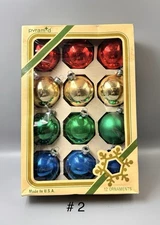Vintage Pyramid Rauch 12 Multicolor Glass Christmas Ornaments Original Box  #2