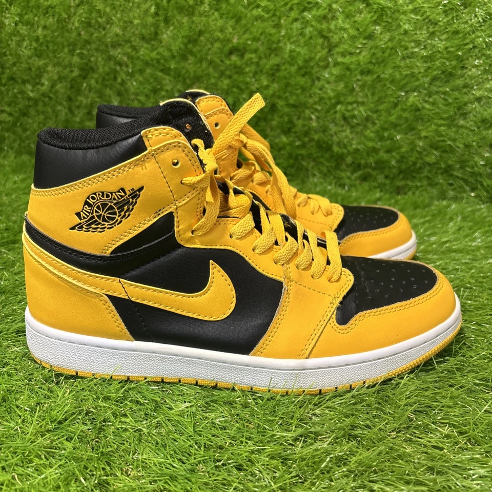 Talla 9.5 Nike Air Jordan 1 Retro Alto OG Polen Negro Amarillo 555088-701 SIN CAJA Foto 2 de 4