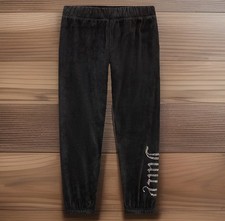 JUICY COUTURE Joggers Large Black Velour Classic Rhinestone Logo Leg Drawstring