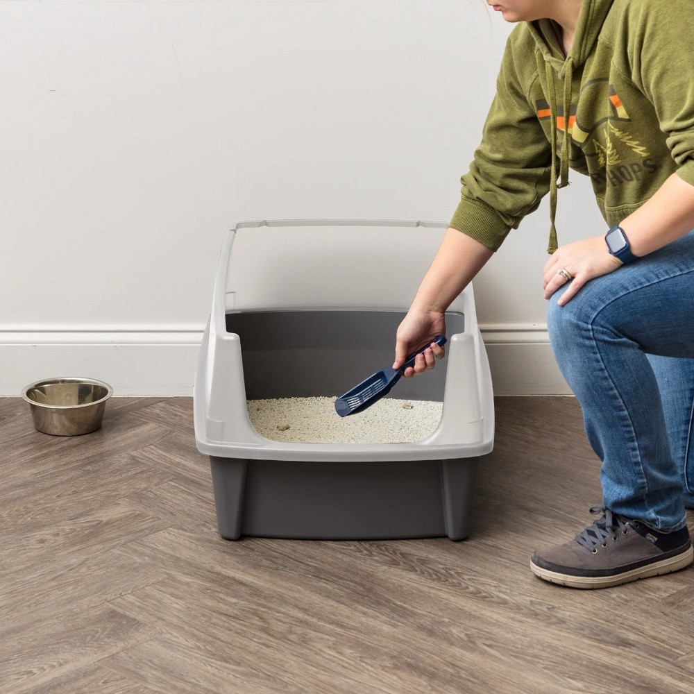 XXL Open-Top Cat Litter Box with High Sides, Easy to Clean for Big Cats, Gray