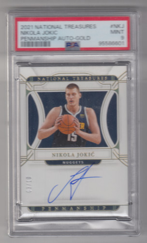 2021/22 PANINI NATIONAL TREASURES NIKOLA JOKIC PENMANSHIP AUTO GOLD /10 PSA 9
