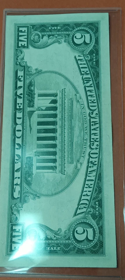 1963 RED SEAL Legal Tender $5 Choice Unc Note Serial #A4225300A - Image 2 of 4