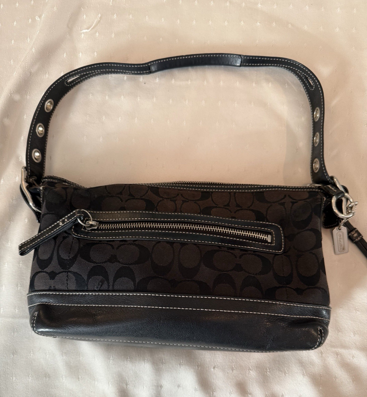 Coach 9363 East West Black Jacquard/Leather Duffle Ho… - Gem