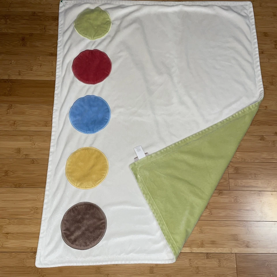 Cobertor de bebê Dwell Studios 2 camadas branco e verde pastel bolinhas círculos HTF - Imagem 2 de 4