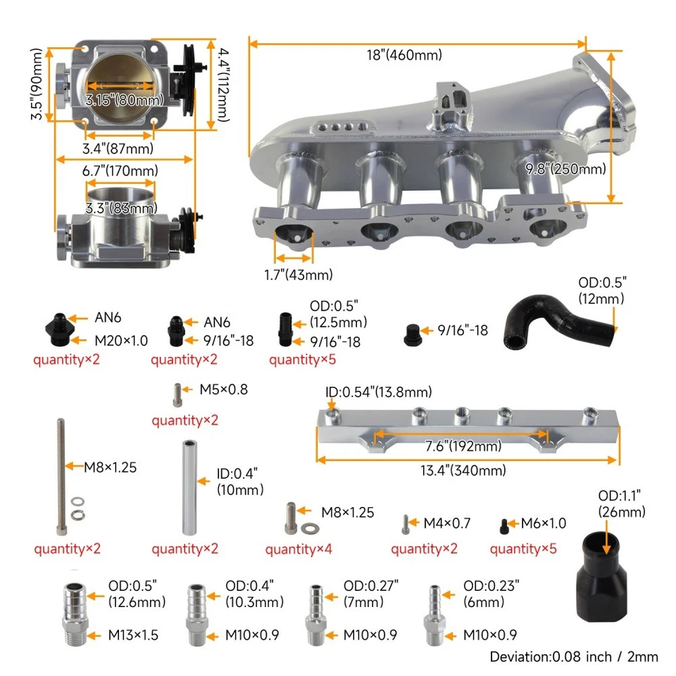 Intake Manifold +80mm Throttle Body +Fuel Rail For Nissan SR20DET S14/S15 Silver - Image 4 of 4