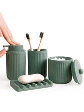 4 Pcs Ceramic Bathroom Accessory Set - Liquid Soap Dispenser, Toothbrush Hold...