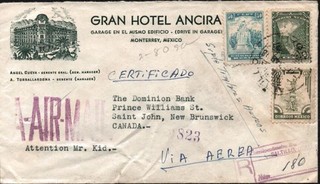 Copertina registrata posta aerea Messico 1949 Monterrey annulla