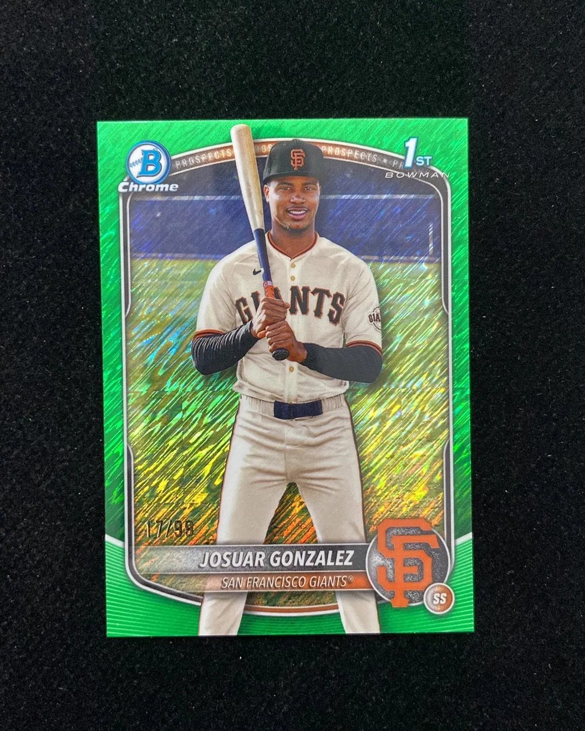 2025 Bowman Chrome Prospects Green Shimmer #BCP-153 Josuar Gonzalez 1st 17/99 HD