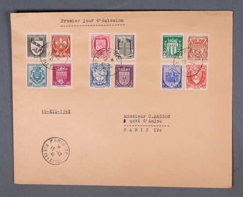 MayfairStamps France FDC 1941 Paris coat of Arms Combo First Day Cover aaw_65603