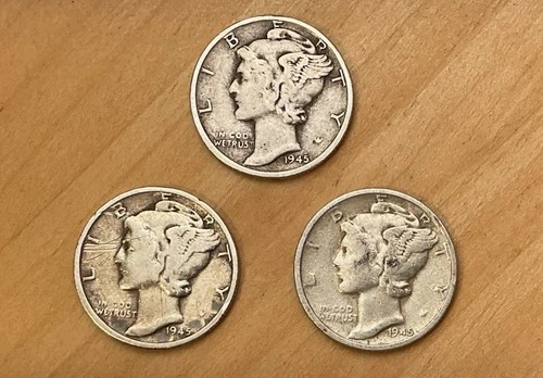 1945-P-D-S Mercury Dimes #3040 (LOT of 3) The Good & Plenty Gang *FREE SHIPPING*