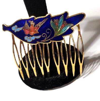 Vintage blue cloisonné hair combs Vintage Cloisonné Enamel Hair Combs – Very Breezy main image 2