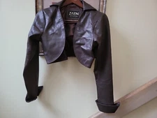 Women Real Lambskin Leather Cropped Motor Shrug Biker Jacket Long Sleeves Coat