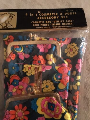 Nueva bolsa de cosméticos de 4 piezas/estuche de vidrio/cartera de monedas/paquete de tejidos de tienda antigua década de 1960 - Imagen 3 de 6