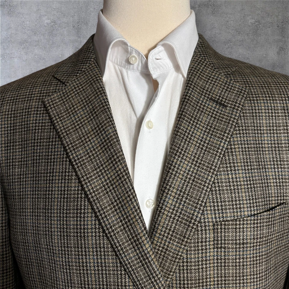 JOHN W. NORDSTROM Men’s 46L Wool Blazer Brown Plaid Sport Coat 2 Button Jacket - Image 3 of 4