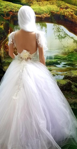 OLIVIA Ivory Peach & Mint Green Lace Organza & Tulle Corset Wedding Ballgown Set - Picture 10 of 12