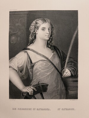 TIZIAN SIE REICHE ST. KATHARINA BELVEDER 1872 ANTIQUARISCHE STAHLSTICH GRAVURE