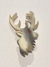 Hand Carved Cow Horn Cream Brown Scottish Stag Deer Design Brooch Pin