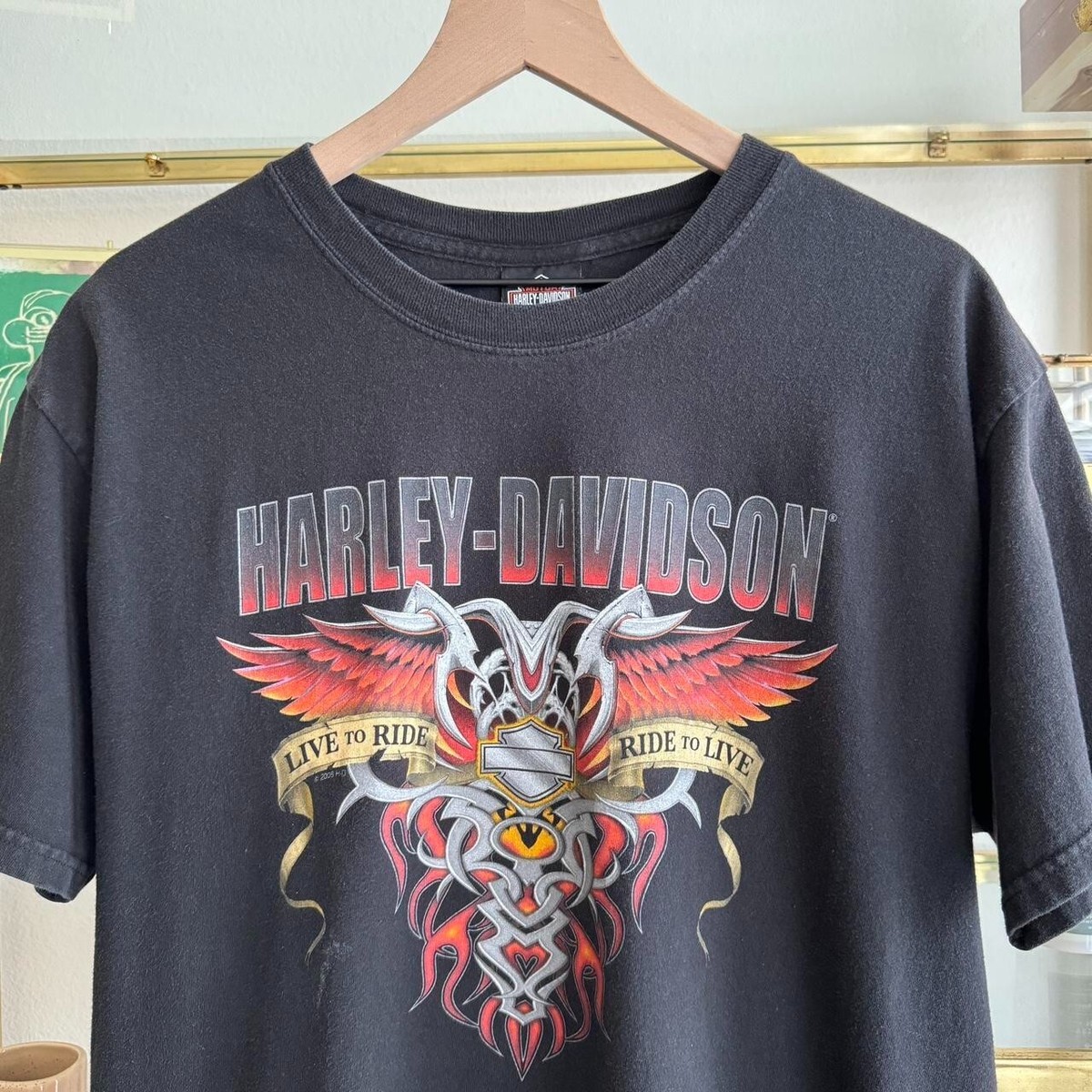 Early 2000s Harley Davidson Motorcycle Flame Black T Shirt Size