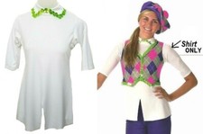 Prep School Top Child Large Dance Costume White SHIRT ONLY Green Sequin Trim New