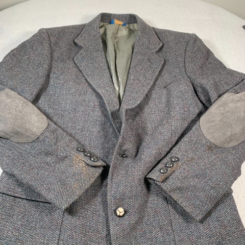 Pendleton Wool Blazer Mens 40 Long Gray Virgin Made in USA Two Button Elbow Pad - Picture 2 of 14
