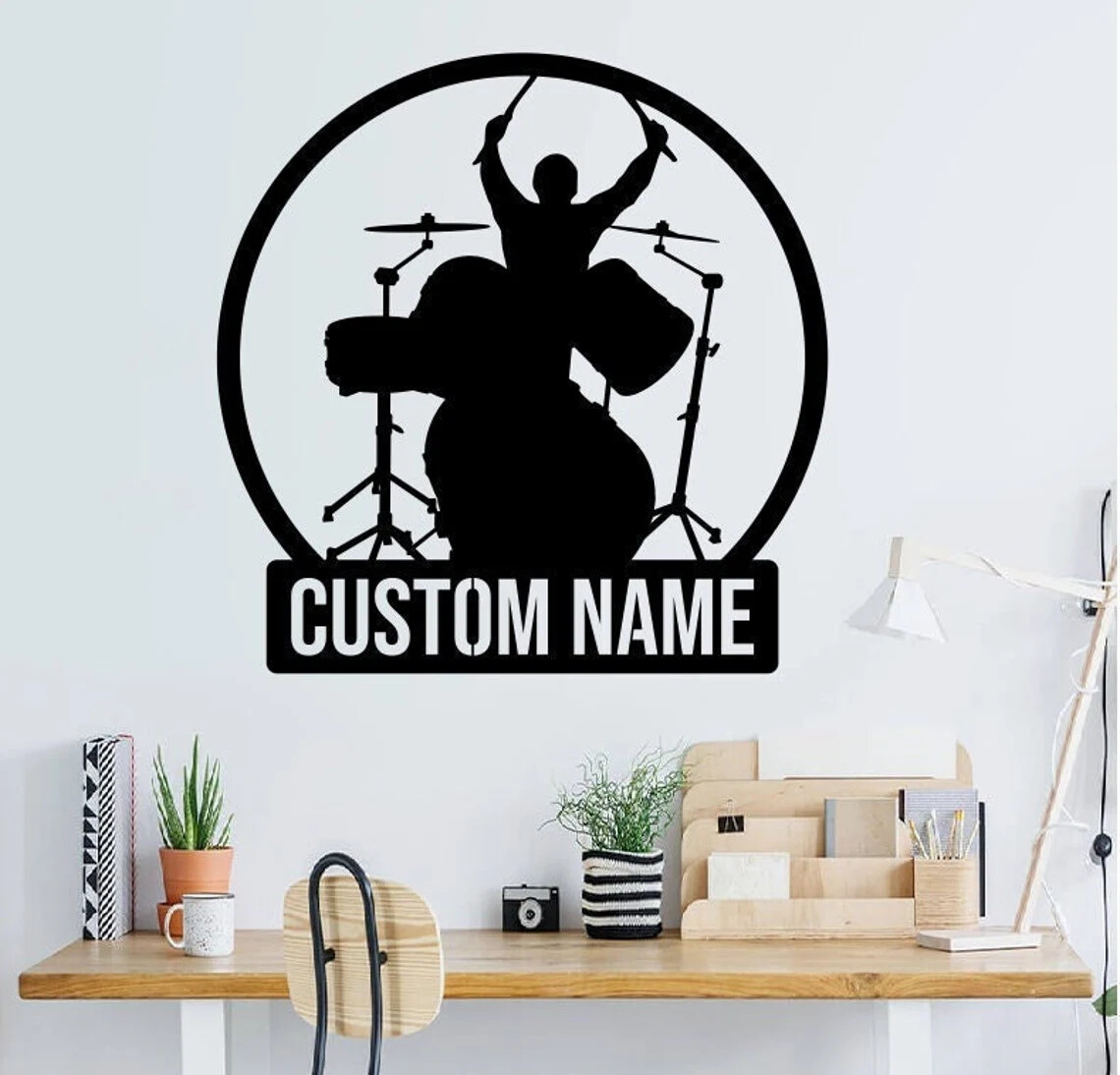 3D Metal Acrylic Drummer Silhouette Wall Art Custom USA Home Decor