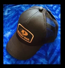 mossy oak BLACK 6 Panel Structured Hat/cap,MESH BACK,adjustable w Logo ONE SIZE